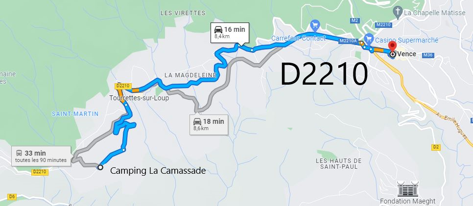 Plan pour se rendre au camping la Camassade a partir de Vence